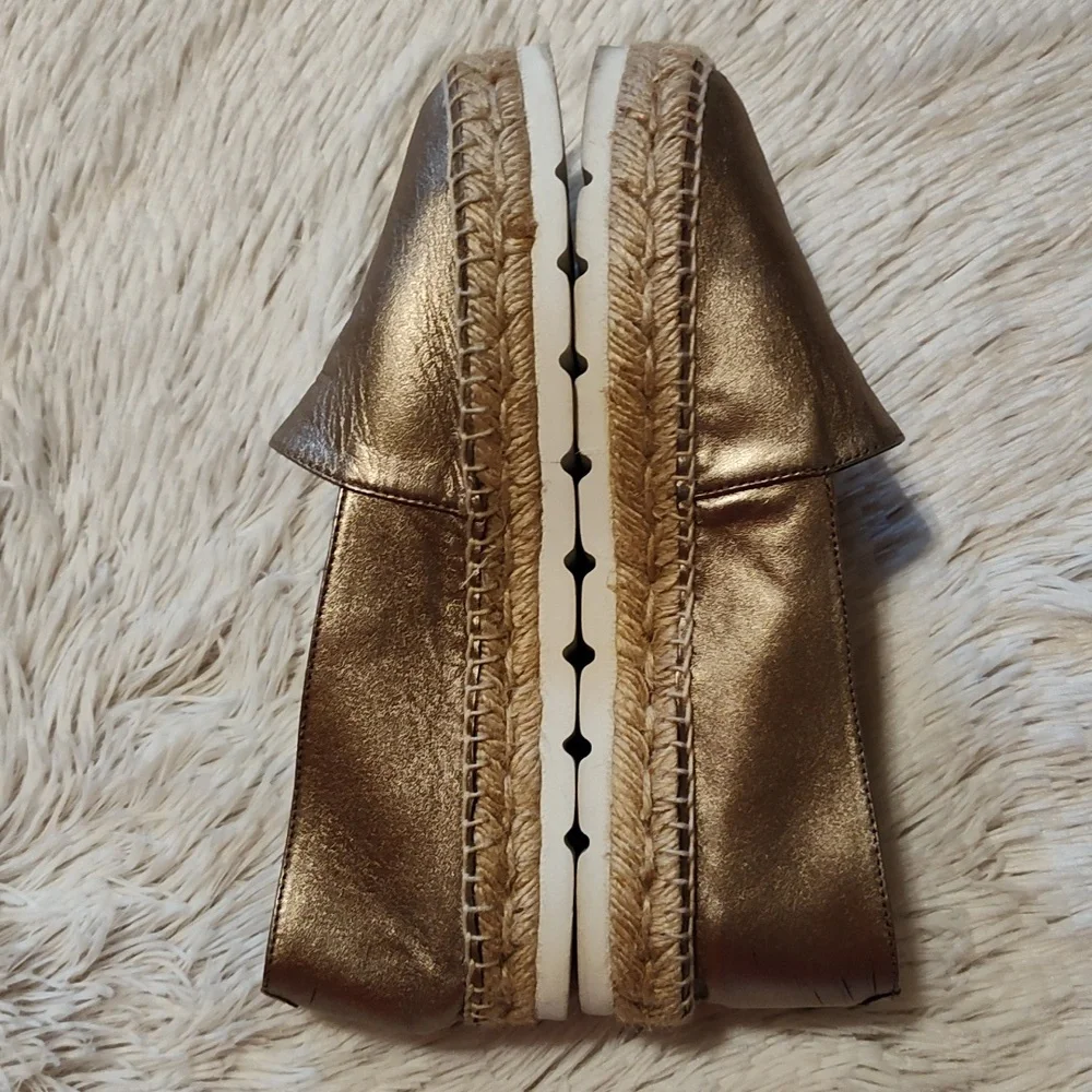 Carmen Saiz Metallic Espadrilles Rose Gold Leather Made In Spain Size 7.5 (EU38)